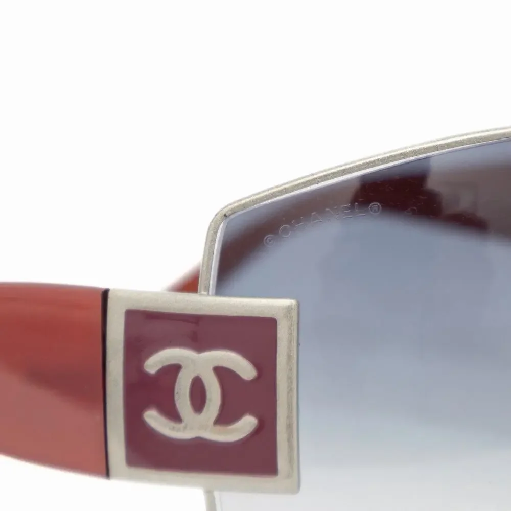 CHANEL Y2K 4114 CC Logo Shield Sunglasses Coral Red Silver Gradient Lens